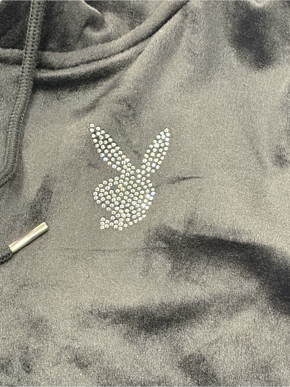 NWT Playboy Velour Hoodie Black Women’s S Rhinestone Y2K Full Zip - Picture 4 of 9